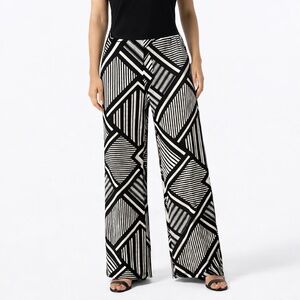 JULES & LEOPOLD Poly Spandex Slinky Wide Leg Geometric Print Pull On Pants XL